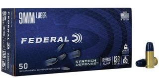 Federal Syntech Defense Hollow Point 9mm Luger 138 gr Ammunition features 50 polymer coated cartridges